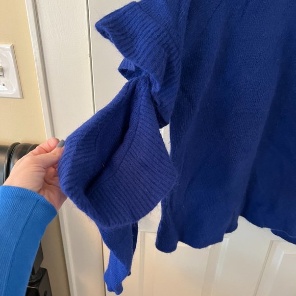 Endless Rose Sweaters Royal Blue Cut Out Ruffle Sleeve Sweater